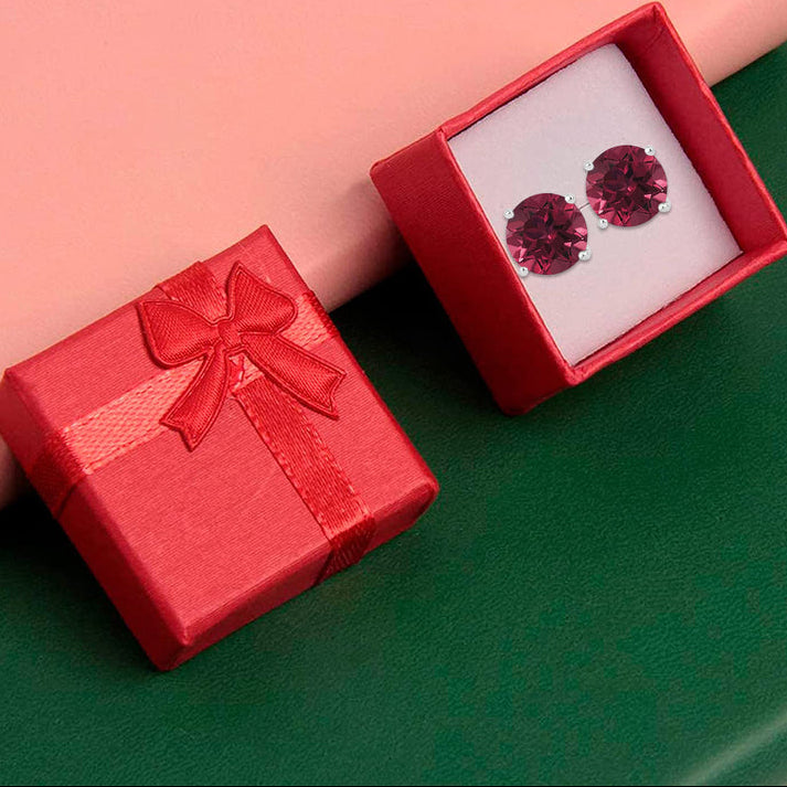 14k White Gold Plated 1 Ct Round Created Ruby Stud Earrings