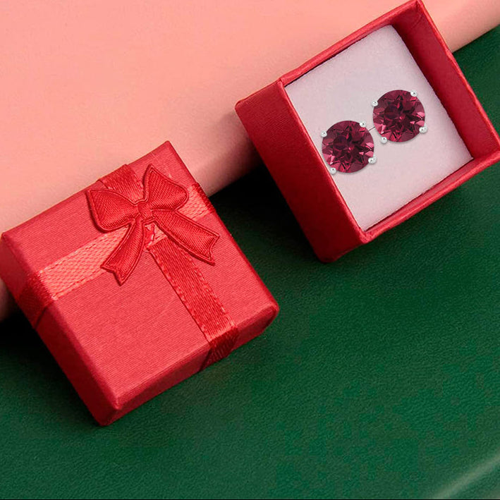 14k White Gold Plated 1/2 Ct Round Created Ruby Sapphire Stud Earrings