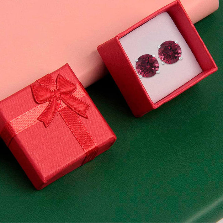 10k White Gold Plated 2 Ct Round Created Ruby Stud Earrings