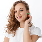 14k Yellow Gold Created Emerald Round Stud Earrings 1/4 ct