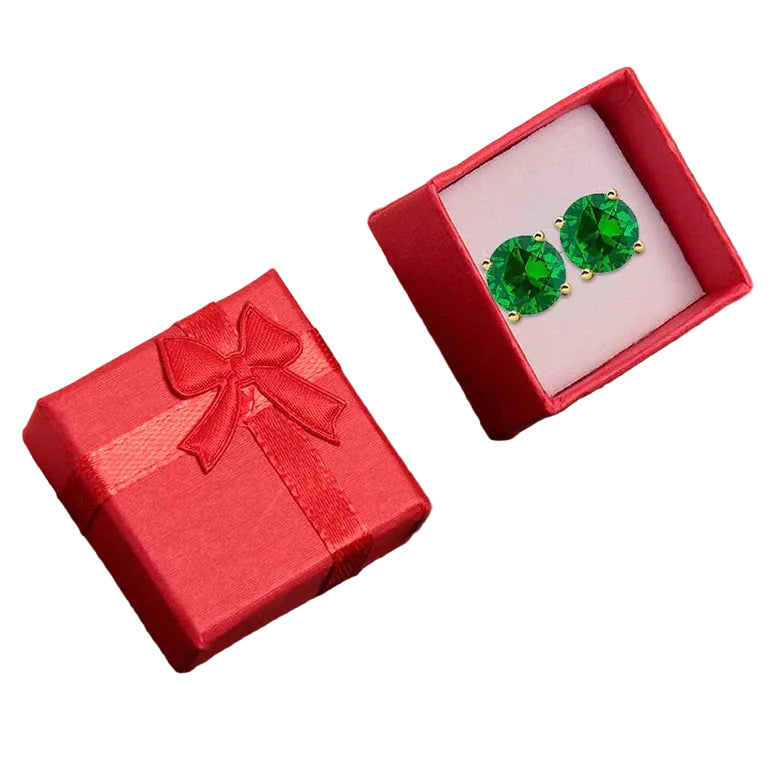 18k Yellow Gold Plated 1/4 Carat Round Created Emerald Stud Earrings 4mm