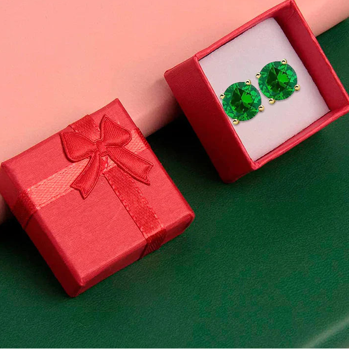 14k Yellow Gold Plated 2 Ct Round Created Emerald Stud Earrings