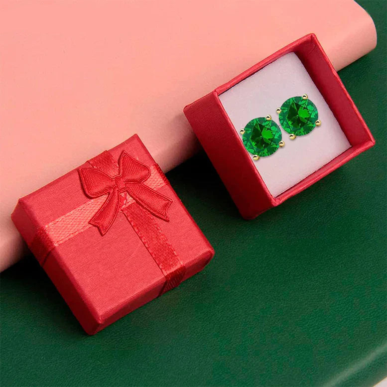 14k Yellow Gold Created Emerald Round Stud Earrings 1/4 ct