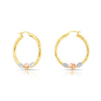 14k Tri Color Gold Hoop with Hearts and Diamond Cut