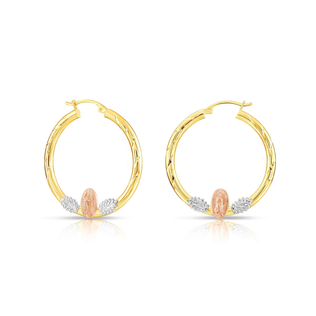 14k Tri Color Gold Hoop with Guadeloupe and Diamond Cut