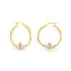 14k Tri Color Gold Hoop with Guadeloupe and Diamond Cut