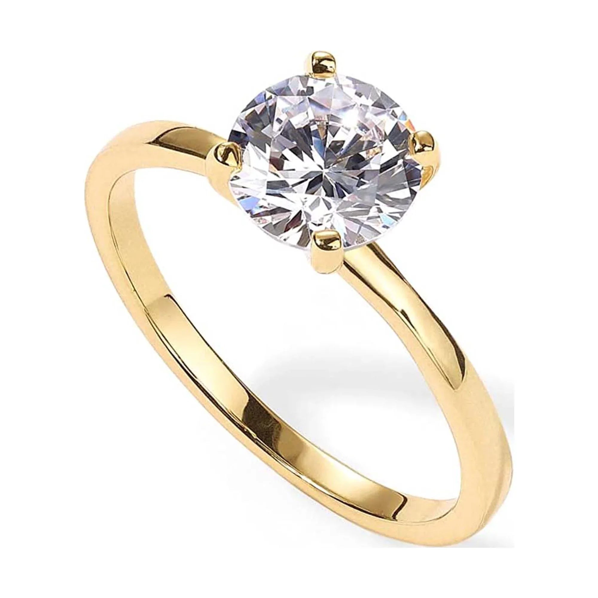 DiamondX 18K Yellow Gold Created White Sapphire Round Engagement Wedding Ring Plated Sizes 5-10