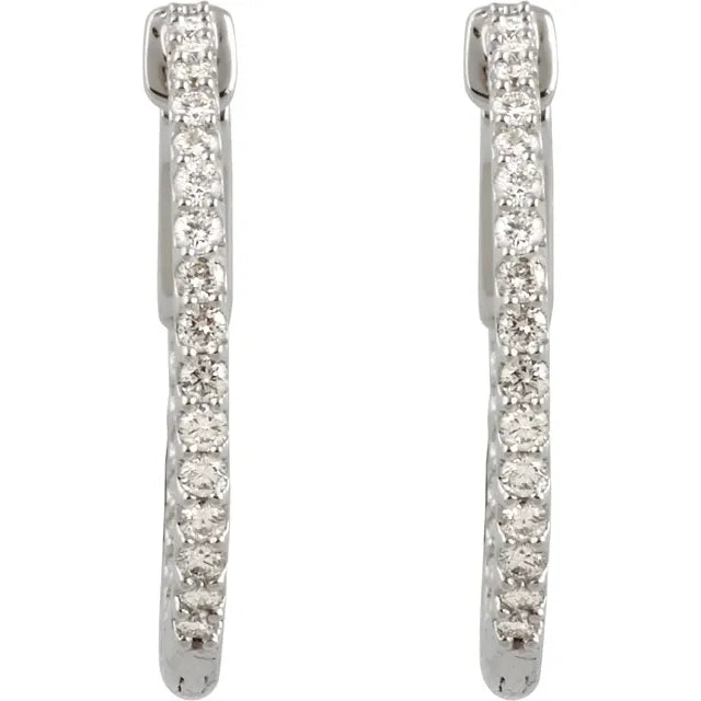 14K White Gold 3/4 CTW Natural Diamond Inside-Outside Hinged Hoop Earrings