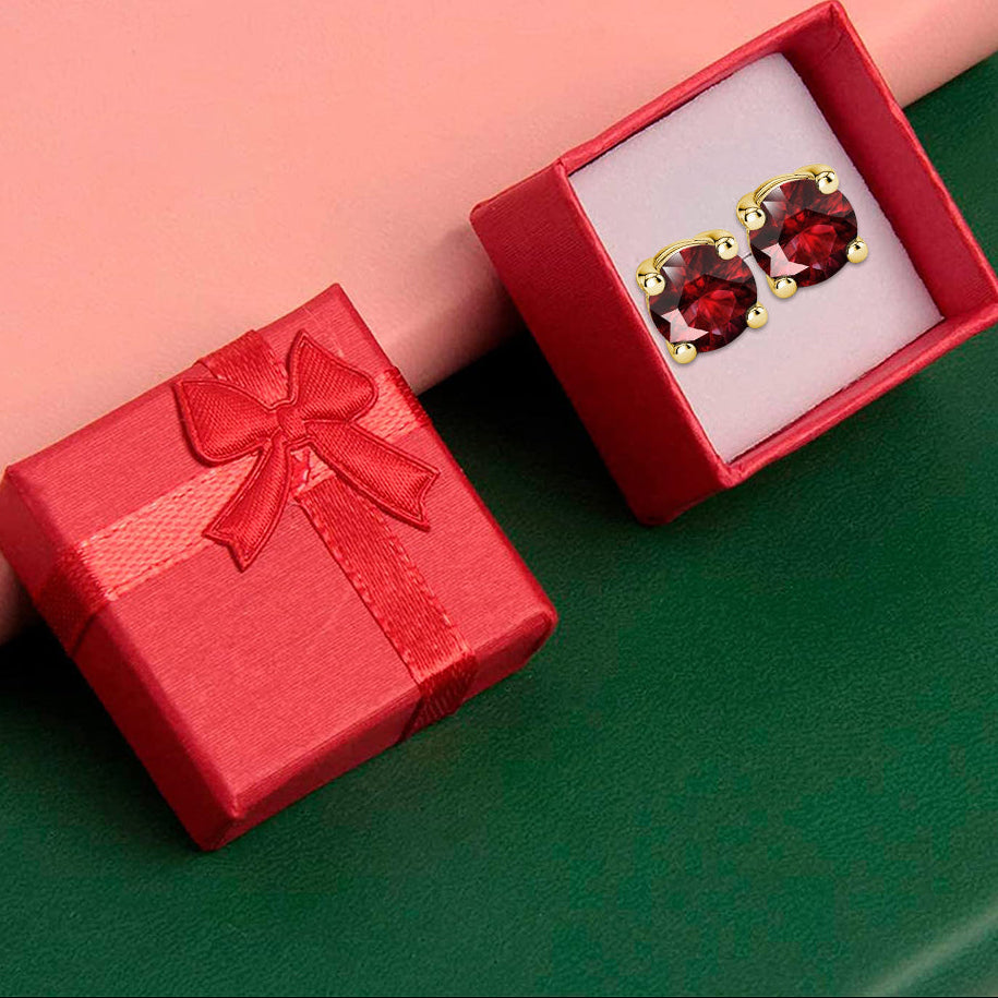 10k Yellow Gold Plated 1/2 Ct Round Created Ruby CZ Stud Earrings