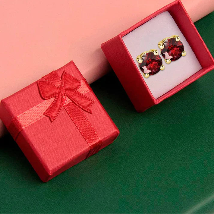 10k Yellow Gold Plated 4 Ct Round Created Ruby Sapphire Stud Earrings