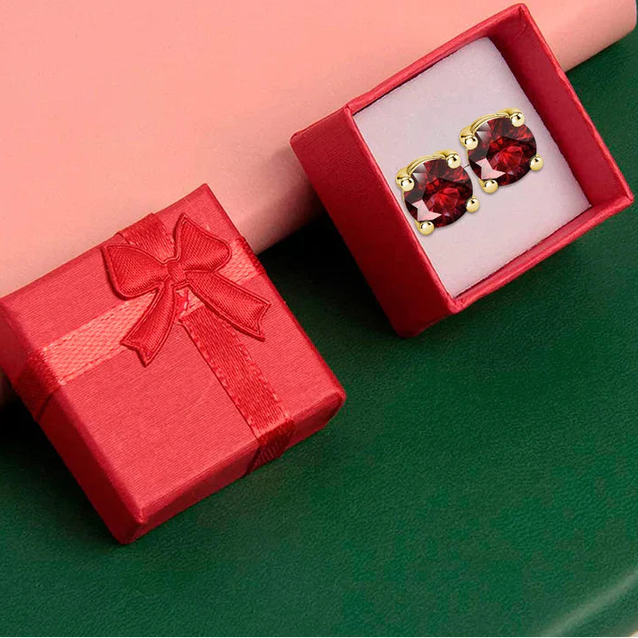 10k Yellow Gold Plated 3 Ct Round Created Ruby CZ Stud Earrings