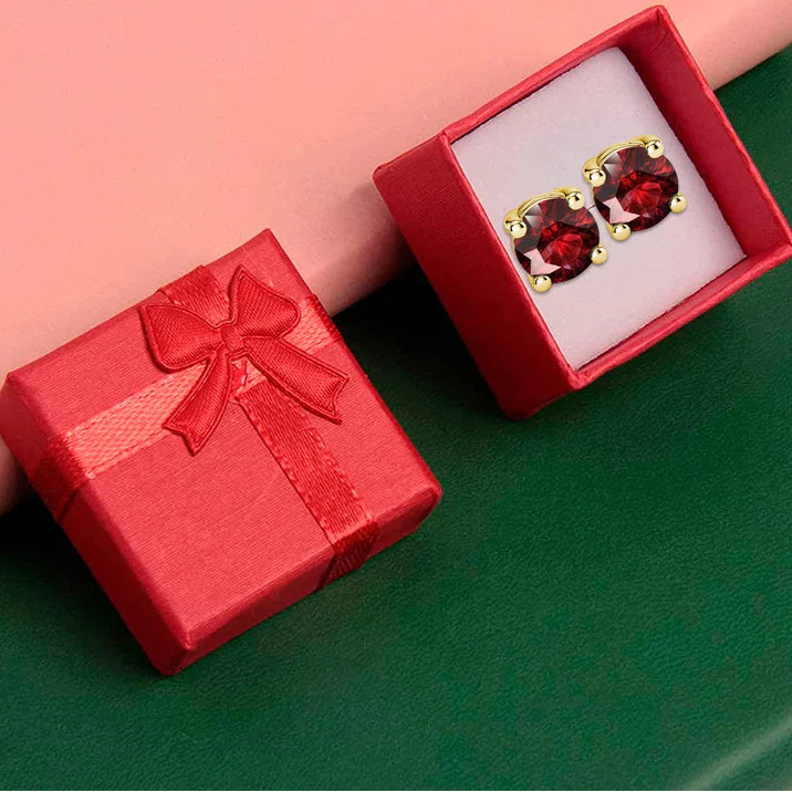 10k Yellow Gold Plated 3 Ct Round Created Ruby Sapphire Stud Earrings