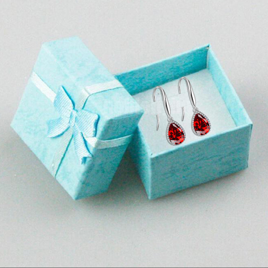 14k White Gold Plated 2 Ct Created Garnet CZ Teardrop Earrings