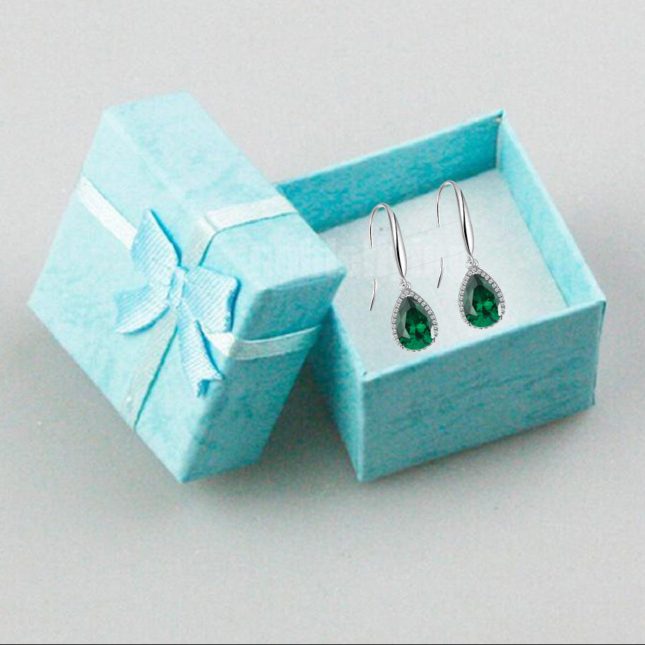 14k White Gold Plated 2 Ct Created Emerald CZ Teardrop Earrings