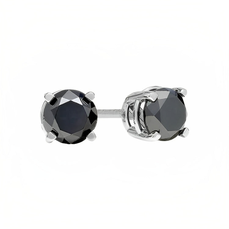 18k White Gold 2 Pair Black Moissanite Round & Princess Cut Stud Earrings Plated 6mm By DiamondX
