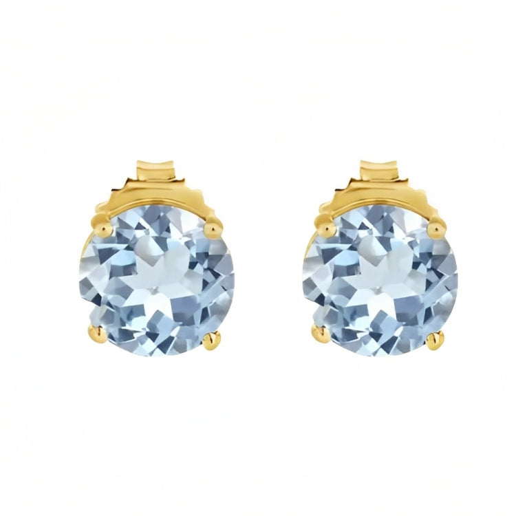 DiamondX 18k Yellow Gold 2 Pair Created Aquamarine 4mm Round & Princess Cut Stud Earrings Plated