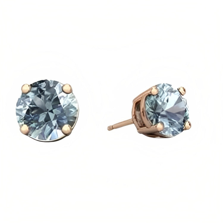 DiamondX 18k Rose Gold 2 Pair Created Aquamarine 6mm Round & Princess Cut Stud Earrings Plated