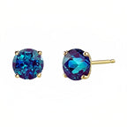 DiamondX 18k Yellow Gold 2 Pair Created Alexandrite 4mm, 6mm Round & Princess Cut Stud Earrings Plated