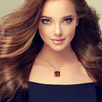 18K White Gold 3 Carat Created Ruby Princess Stud Necklace Plated 18 inch