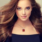 18K White Gold 4 Carat Created Ruby Princess Stud Necklace Plated 18 inch