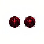 DiamondX 18k White Gold 2 Pair Created Garnet 4mm, 6mm Round & Princess Cut Stud Earrings Plated