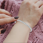 18k White Gold 6 Cttw Created White Sapphire CZ Round Adjustable Tennis Plated Bracelet.