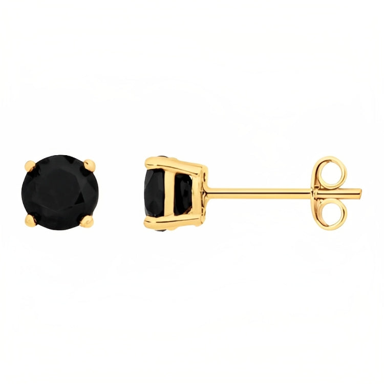 18k Yellow Gold 2 Pair Black Moissanite Round & Princess Cut Stud Earrings Plated 6mm By DiamondX