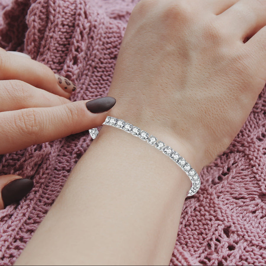 18k White Gold 8 Carat Created White Sapphire CZ Adjustable Tennis Bracelet Plated
