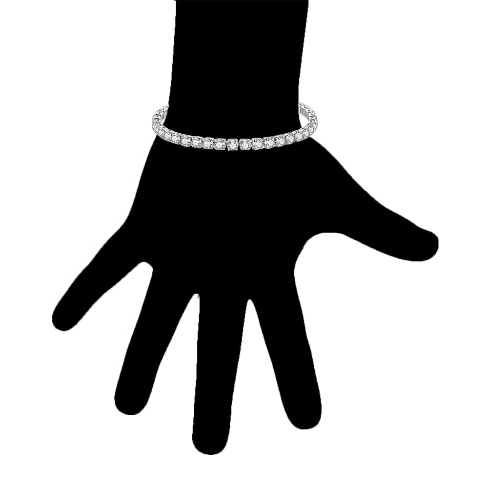 18k White Gold 6 Cttw Created White Sapphire CZ Round Adjustable Tennis Plated Bracelet.