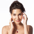 18K White Gold 2 Carat Created Ruby Round Stud Necklace Plated 18 inch