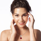 18K White Gold 1 Carat Created Ruby Round Stud Necklace Plated 18 inch