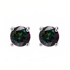DiamondX 18k White Gold 2 Pair Created Mystic 4mm, 6mm Round & Princess Cut Stud Earrings Plated