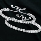 18k White Gold 6 Cttw Created White Sapphire CZ Round Adjustable Tennis Plated Bracelet.