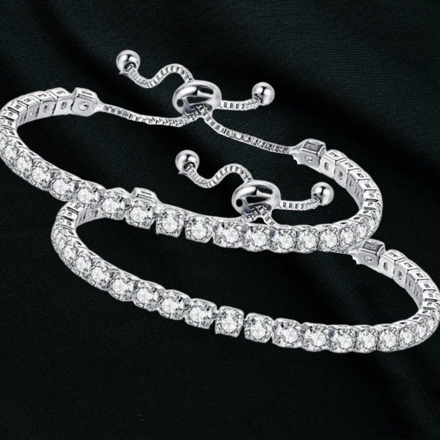 18k White Gold 6 Cttw Created White Sapphire CZ Round Adjustable Tennis Plated Bracelet.