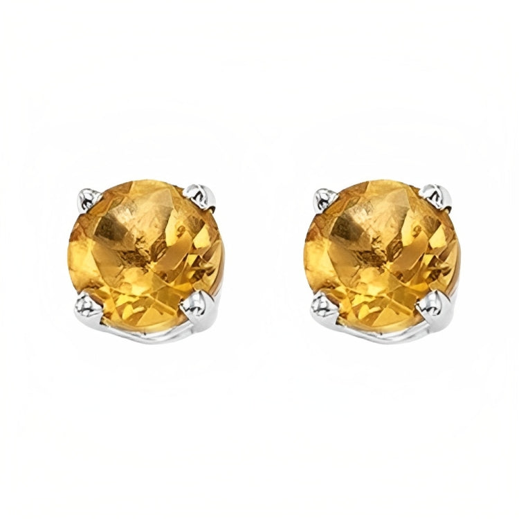 DiamondX 18k White Gold 2 Pair Created Citrine 4mm, 6mm Round & Princess Cut Stud Earrings Plated