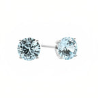 DiamondX 18k White Gold 2 Pair Created Aquamarine 4mm, 6mm Round & Princess Cut Stud Earrings Plated