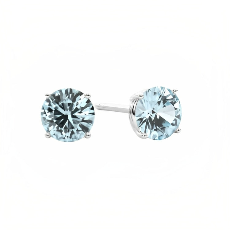 DiamondX 18k White Gold 2 Pair Created Aquamarine 4mm, 6mm Round & Princess Cut Stud Earrings Plated