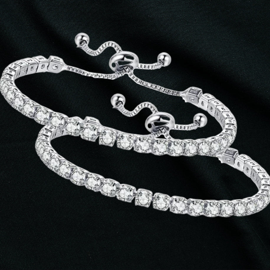18k White Gold 8 Carat Created White Sapphire CZ Adjustable Tennis Bracelet Plated