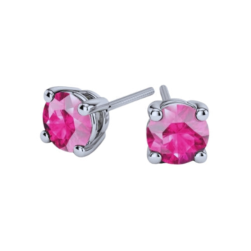 DiamondX 18k White Gold 2 Pair Created Pink Sapphire 6mm Round & Princess Cut Stud Earrings Plated