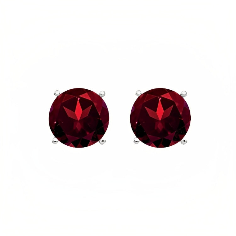 DiamondX 18k White Gold 2 Pair Created Garnet 6mm Round & Princess Cut Stud Earrings Plated
