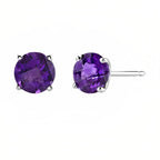 DiamondX 18k White Gold 2 Pair Created Amethyst 4mm, 6mm Round & Princess Cut Stud Earrings Plated