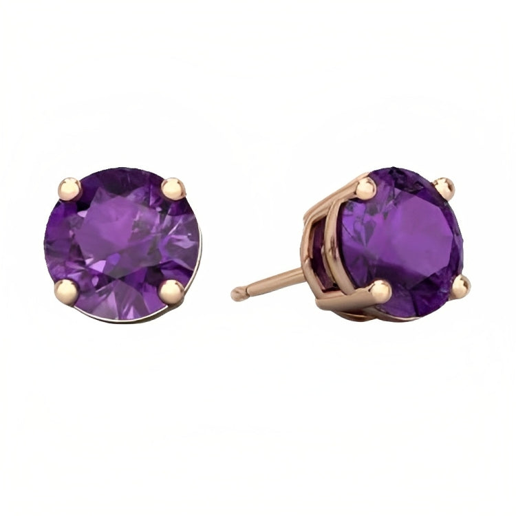 DiamondX 18k Rose Gold 2 Pair Created Amethyst 4mm Round & Princess Cut Stud Earrings Plated