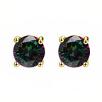 DiamondX 18k Yellow Gold 2 Pair Created Mystic 4mm Round & Princess Cut Stud Earrings Plated