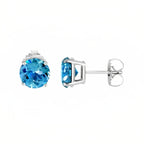 DiamondX 18k White Gold 2 Pair Created Blue Topaz 4mm, 6mm Round & Princess Cut Stud Earrings Plated