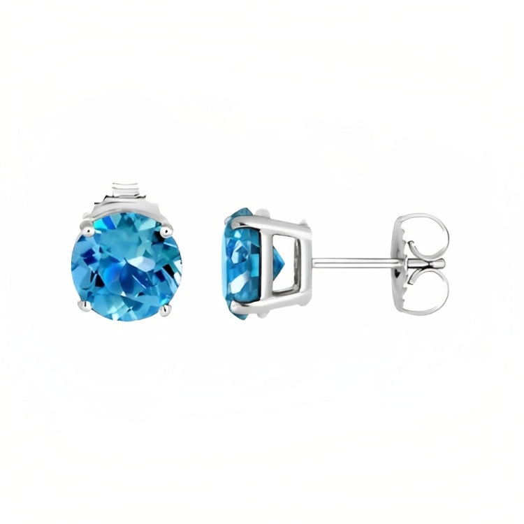 DiamondX 18k White Gold 2 Pair Created Blue Topaz 4mm, 6mm Round & Princess Cut Stud Earrings Plated