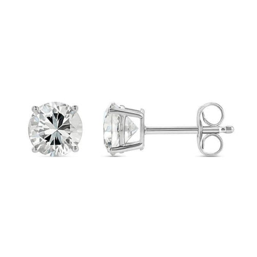 DiamondX 18k White Gold 2 Pair Created White Sapphire 4mm Round & Princess Cut Stud Earrings Plated