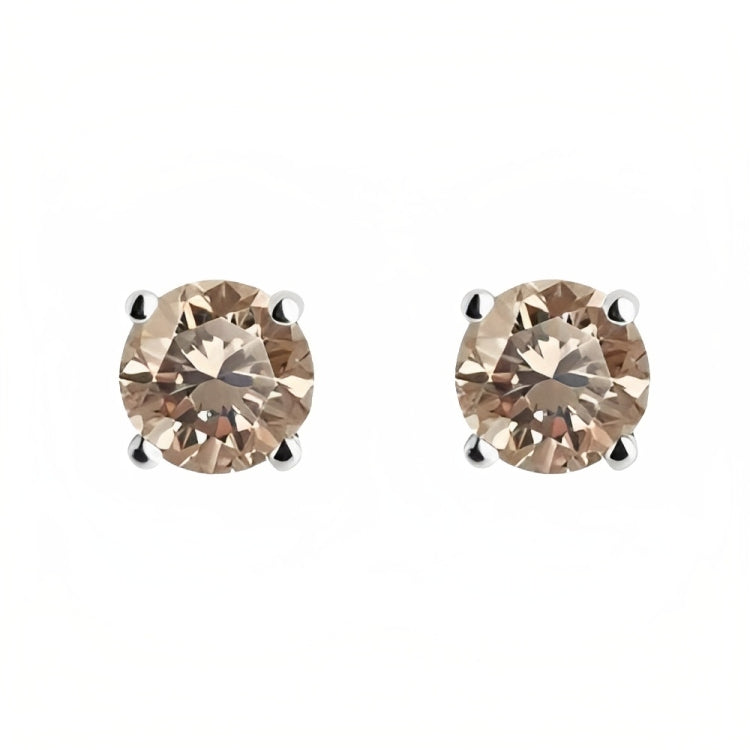 DiamondX 18k White Gold 2 Pair Created Champagne 6mm Round & Princess Cut Stud Earrings Plated