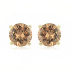 DiamondX 18k Yellow Gold 2 Pair Created Champagne 6mm Round & Princess Cut Stud Earrings Plated