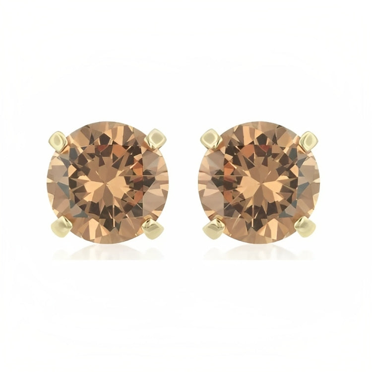 DiamondX 18k Yellow Gold 2 Pair Created Champagne 6mm Round & Princess Cut Stud Earrings Plated