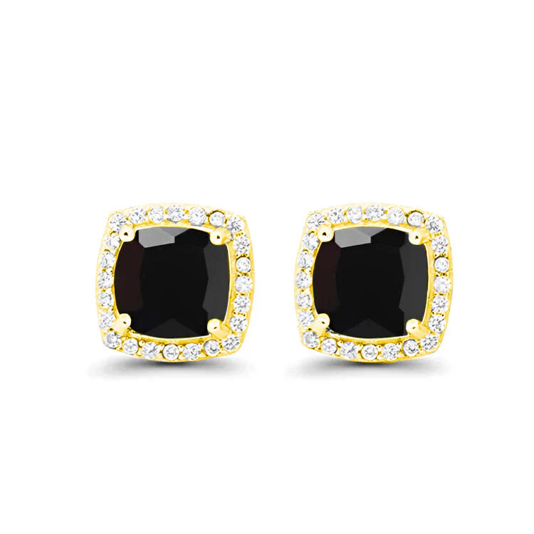 DiamondX 18k Yellow Gold 1 Carat Created Halo Princess Sapphire Birthstone Stud Earrings All Colors Plated